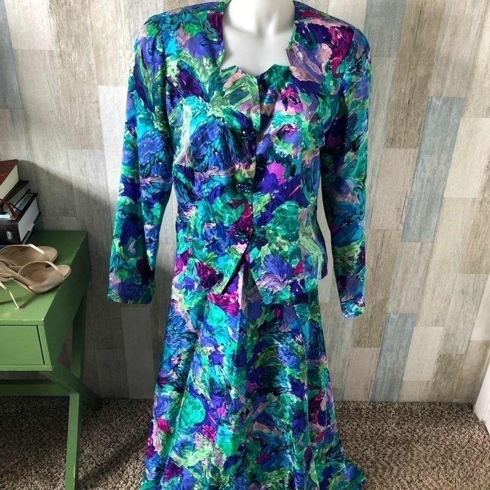 Vintage Anne Crimmins Umi Collections Blazer & Skirt Set size12 Jeweled Buttons